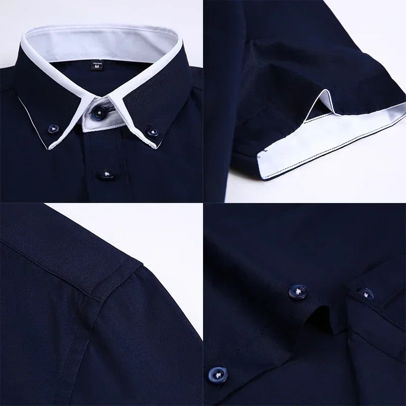 TFETTER Summer Business Shirt Men Short Sleeves Button Up Shirt Turn-down Collar Casual Shirts Mens Clothing Plus Size 5XL - Evallys.com