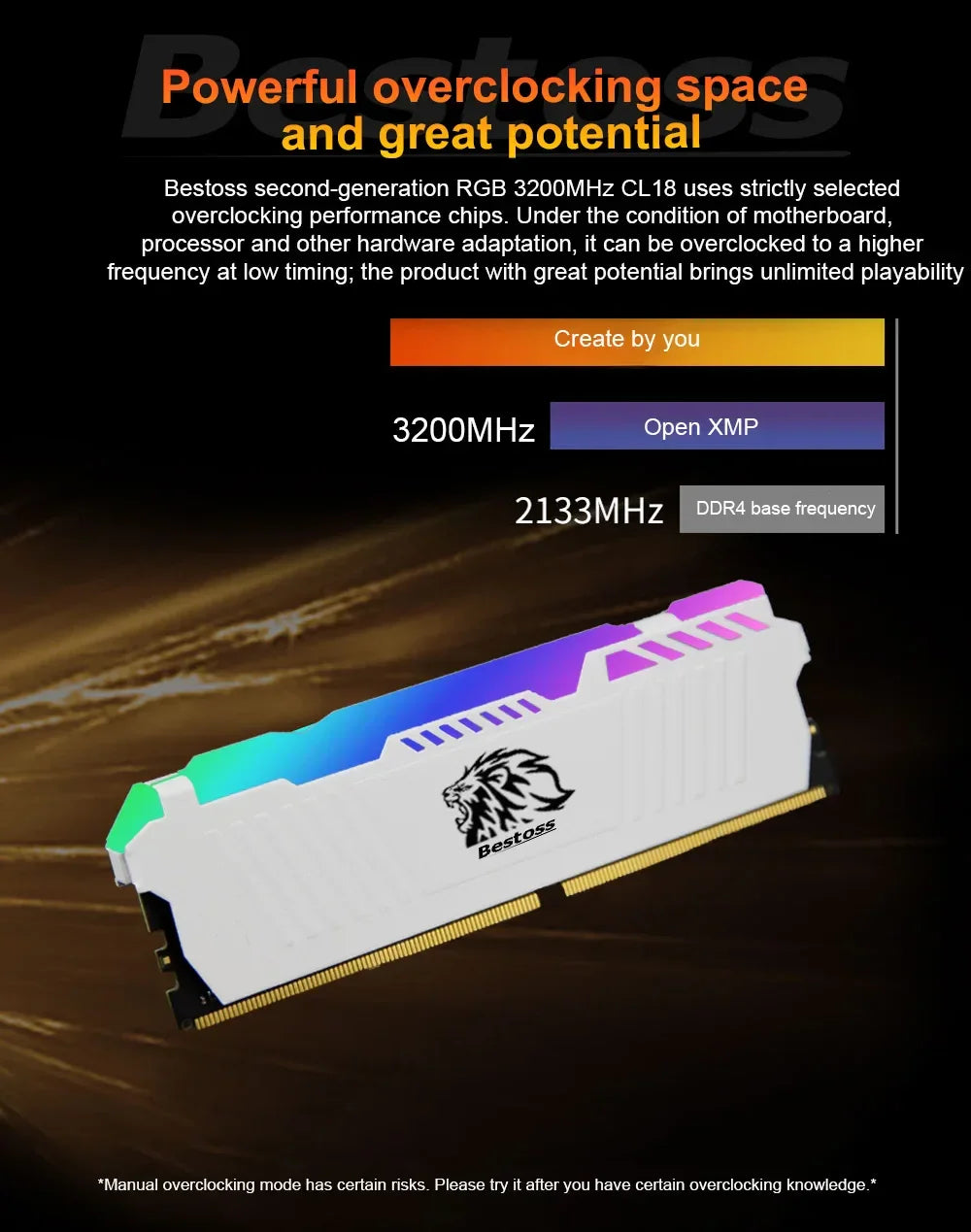 Bestoss Memoria RAM DDR4 RGB 8GB 16B 32GB 3200MHz DIMM RAM Desktop Memory Gaming High Performance - Evallys.com