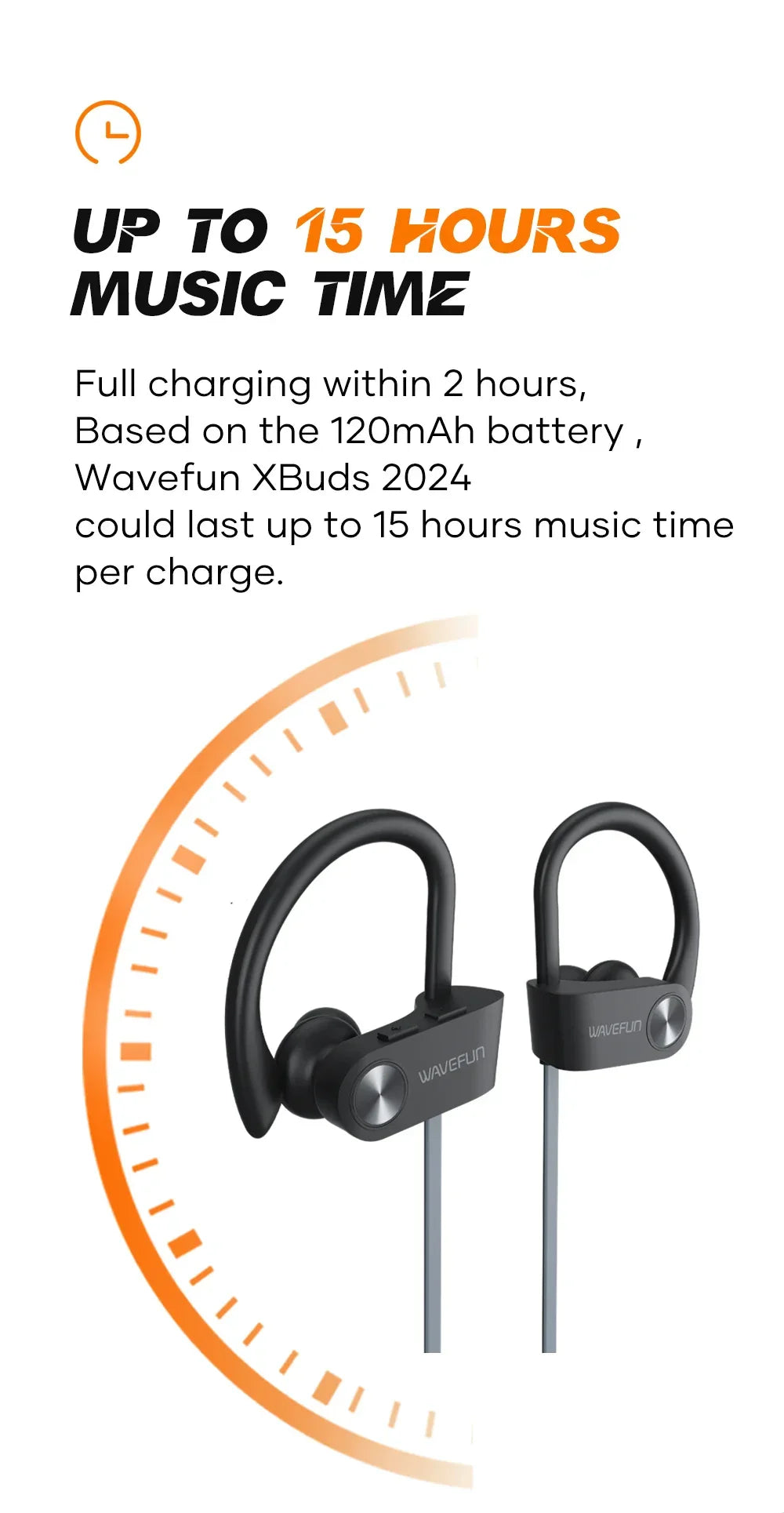 Wavefun XBuds Bluetooth Earphone Wireless Headphones with Ear Hook IPX7 Waterproof Super Bass Sport Earphones Music Gaming Mode - Evallys.com
