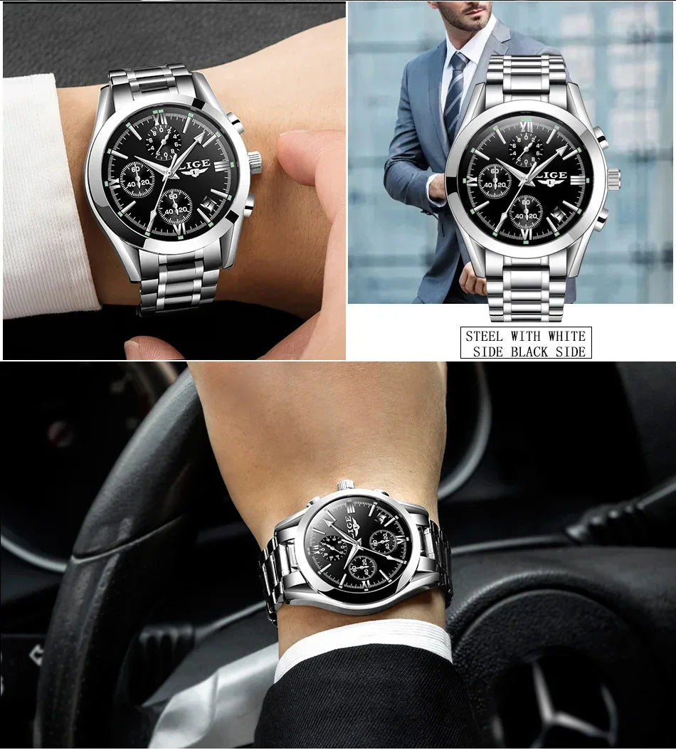 LIGE Men Watch Top Brand Luxury Waterproof Luminous Sport Wristwatch Quartz Military Genuine Leather Relogios Masculino+Box - Evallys.com