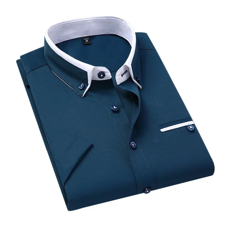 TFETTER Summer Business Shirt Men Short Sleeves Button Up Shirt Turn-down Collar Casual Shirts Mens Clothing Plus Size 5XL - Evallys.com