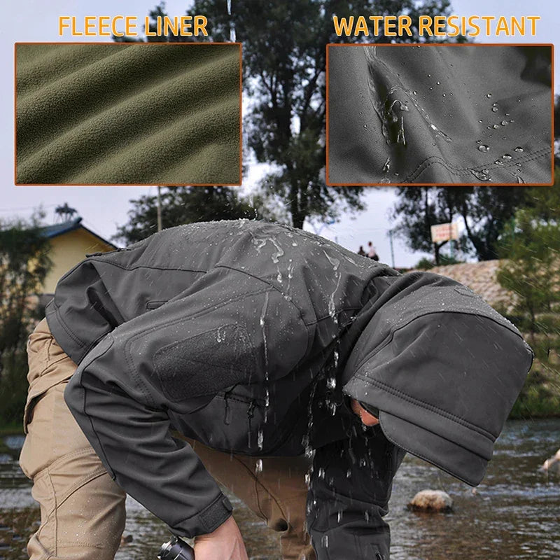 Men's Waterproof Softshell Tactical Jacket Winter Windproof Fleece Hoodie Jacket Outdoor Hiking Skiing Windbreaker Coat - Evallys.com