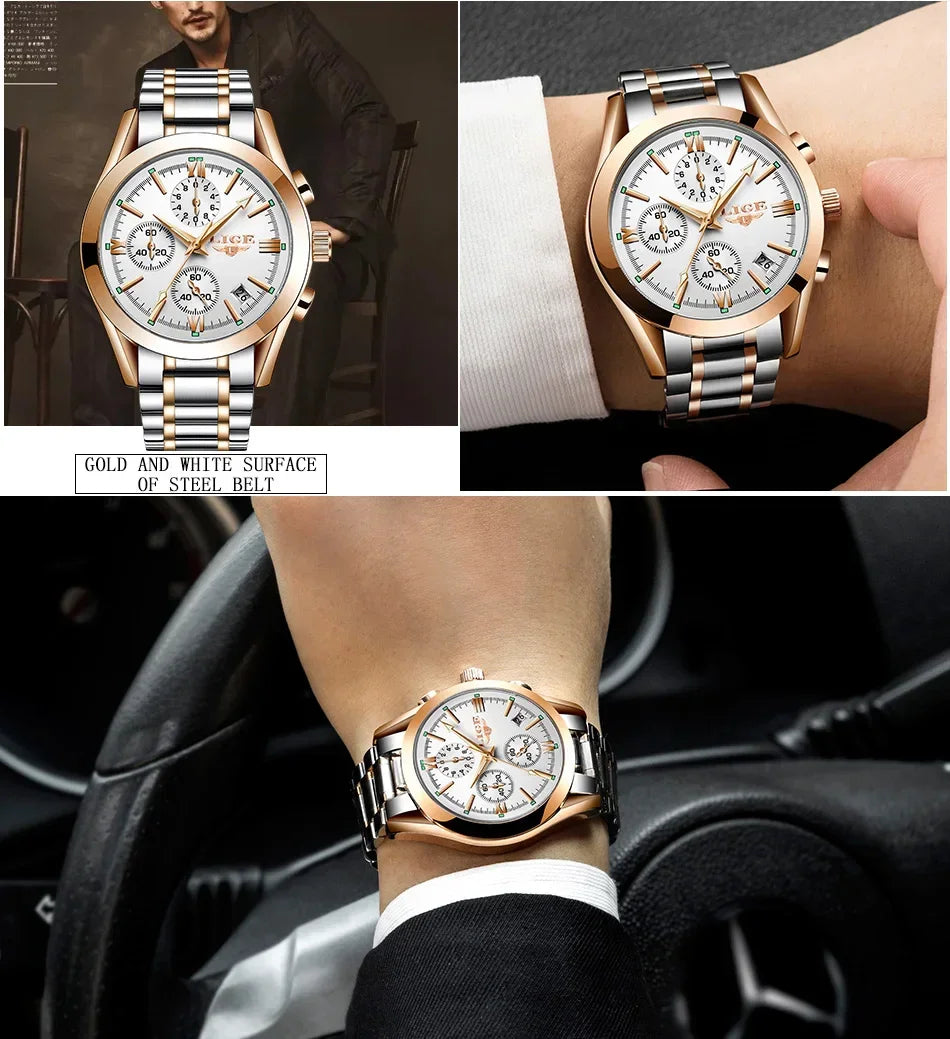 LIGE Men Watch Top Brand Luxury Waterproof Luminous Sport Wristwatch Quartz Military Genuine Leather Relogios Masculino+Box - Evallys.com