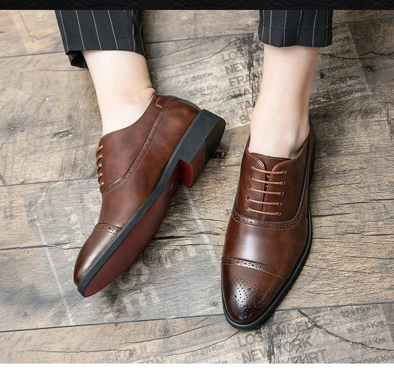 Men's Formal Shoes Red Sole Fashion Business Casual Party Banquet Daily Retro Carved Lace-up Brogue Dress Wedding Shoes Size 48 - Evallys.com