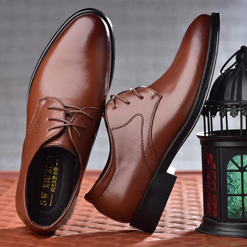 Men Dressing Shoes Formal for Men's Casual Shoe Leather Social Wedding Designer Pointed Toe Black Office Winter Shoes Brand 2023 - Evallys.com