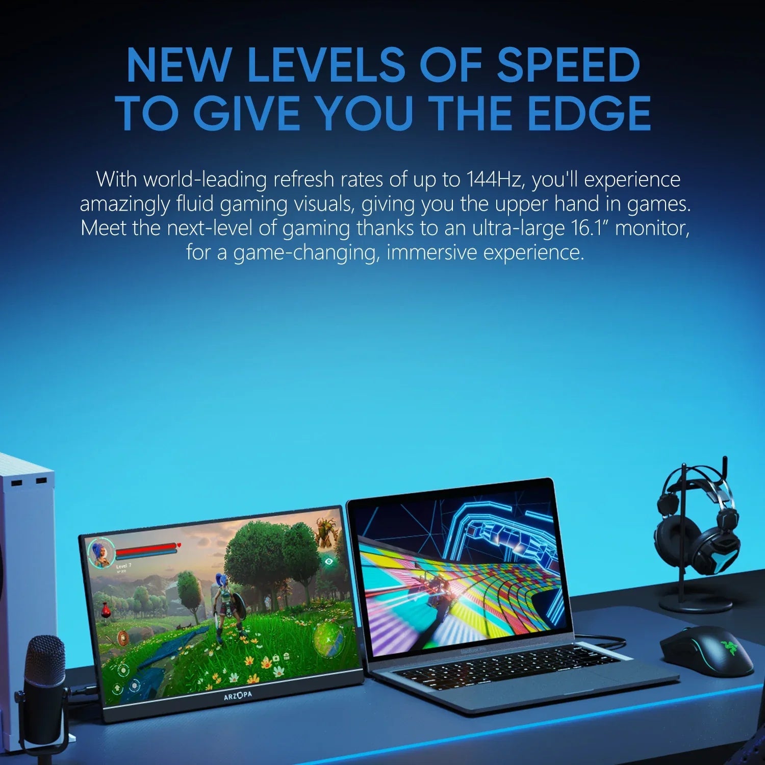 ARZOPA 16.1 inch 100% sRGB 144Hz Portable Monitor Gaming Laptop Display with Type C Mini HDMI For PS/Steam/Deck/Switch/PC/Mac - Evallys.com