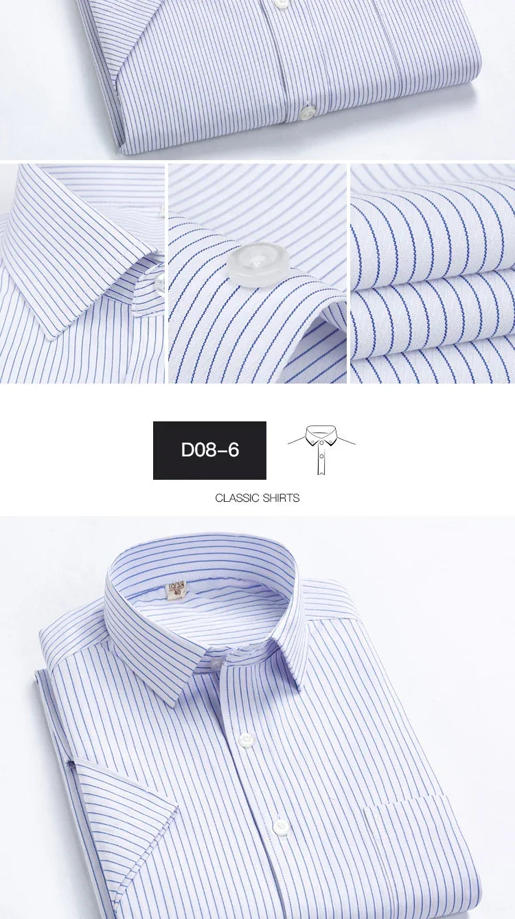 2022 Plus Size 8xL 7XL 6XL Men's Business Short Sleeve Fomal Shirts Man Striped Summer Work Dress Shirt Soft White - Evallys.com