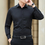 New Plus Size Men Solid Color Business Shirt Fashion Classic Basic Casual Slim White Long Sleeve Shirt Brand Clothes - Evallys.com
