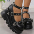 DoraTasia Retro INS Black Round Toe Heel Studded Punk Nightclub Ladies Mary Jane Y2 Lace Buckle Lolita Women's Shoes - Evallys.com
