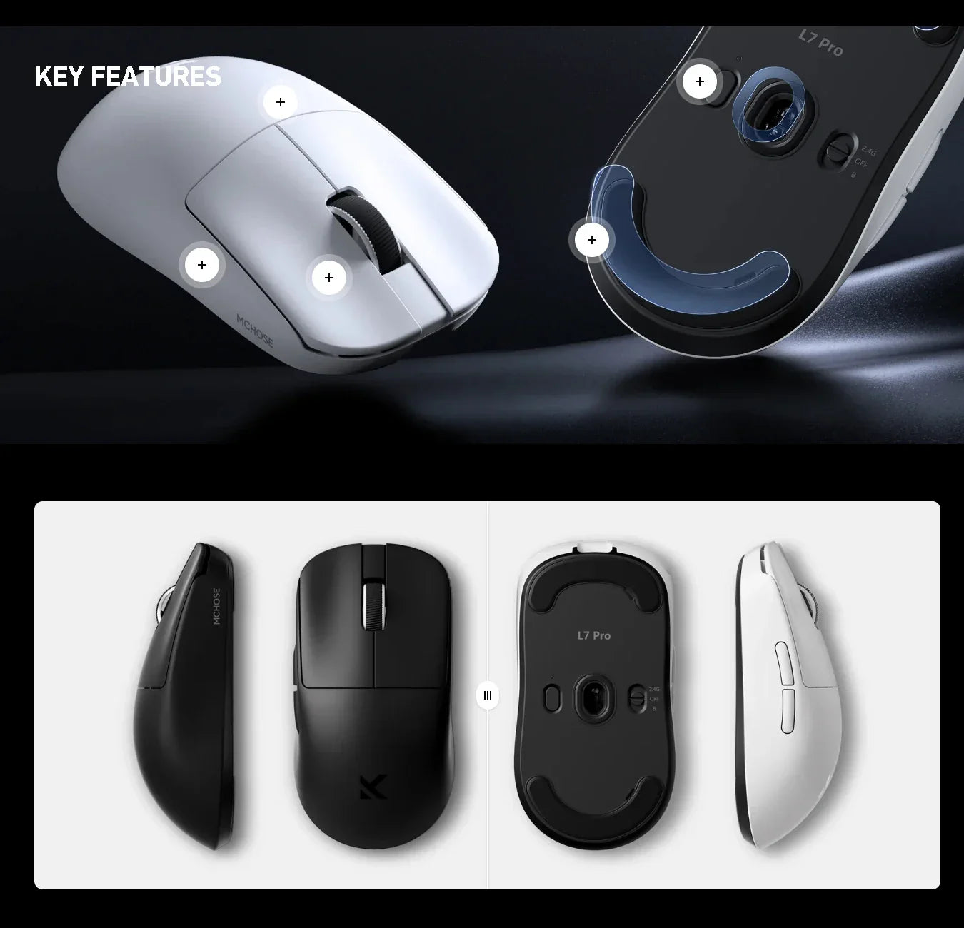 Official MCHOSE L7 Ultra Wireless Gaming Mouse PAW3950 E-Sport Sensor Realtek Flagship Master TOPSPEED 8K Polling Rate 39g Mice - Evallys.com