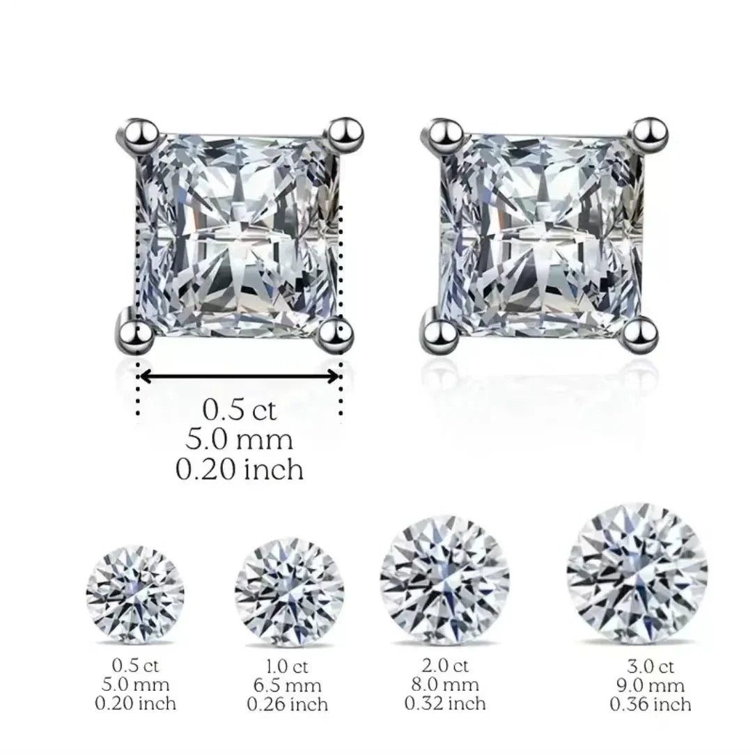 JIUZUAN 2pcs/pair S925 Moissanite Square Lab Created Stud Earrings, Men's Hip Hop Jewelry, Christmas Gifts - Evallys.com