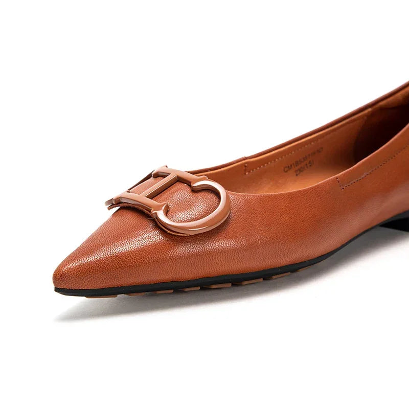 Women’s Retro Pointed Toe Flats – Classic PU Leather Office Shoes - Evallys.com