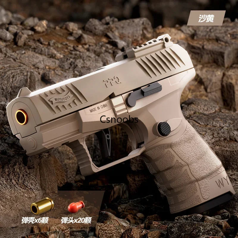 Small Black Toy Gun Mini PPQ Continuous Firing Shell Throwing Gun Model Soft Bullet Launcher BlowBack Airsoft Pistol for Kids - Evallys.com
