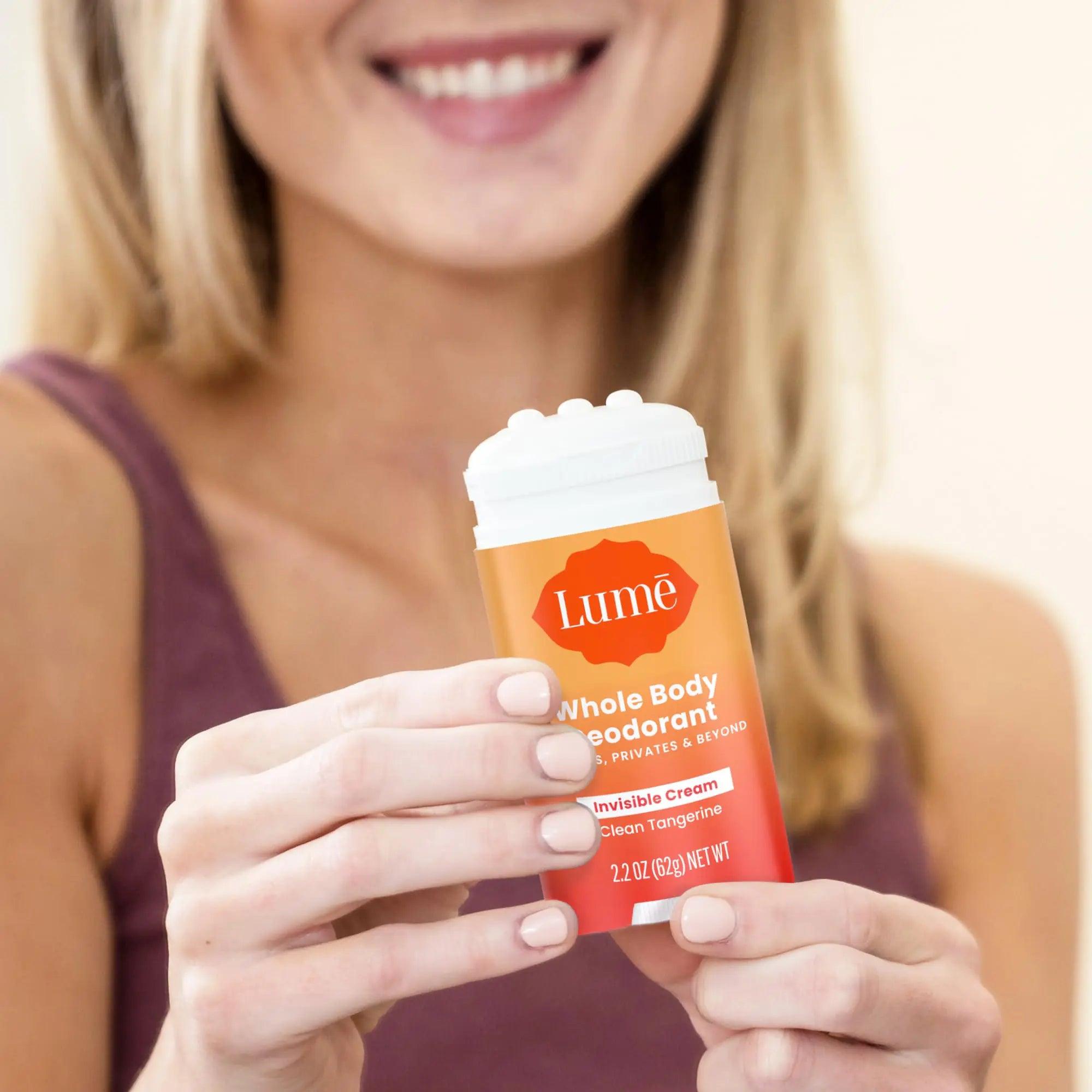 Lume Whole Body Deodorant - Invisible Cream Stick - 72 Hour Odor Control - Aluminum Free, Baking Soda Free, Skin Safe - 2.2 Ounce (Pack of 2) (Clean Tangerine) - Evallys.com # #