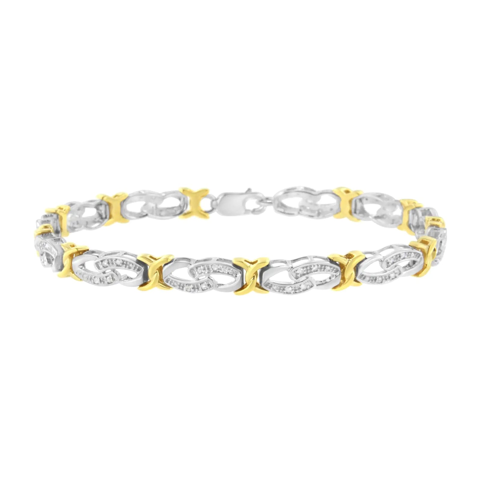 10k Yellow Gold Plated Sterling Silver 1/4 cttw Diamond Infinity and X Link Bracelet (I-J Clarity, I2-I3 Color) - Size 7.25