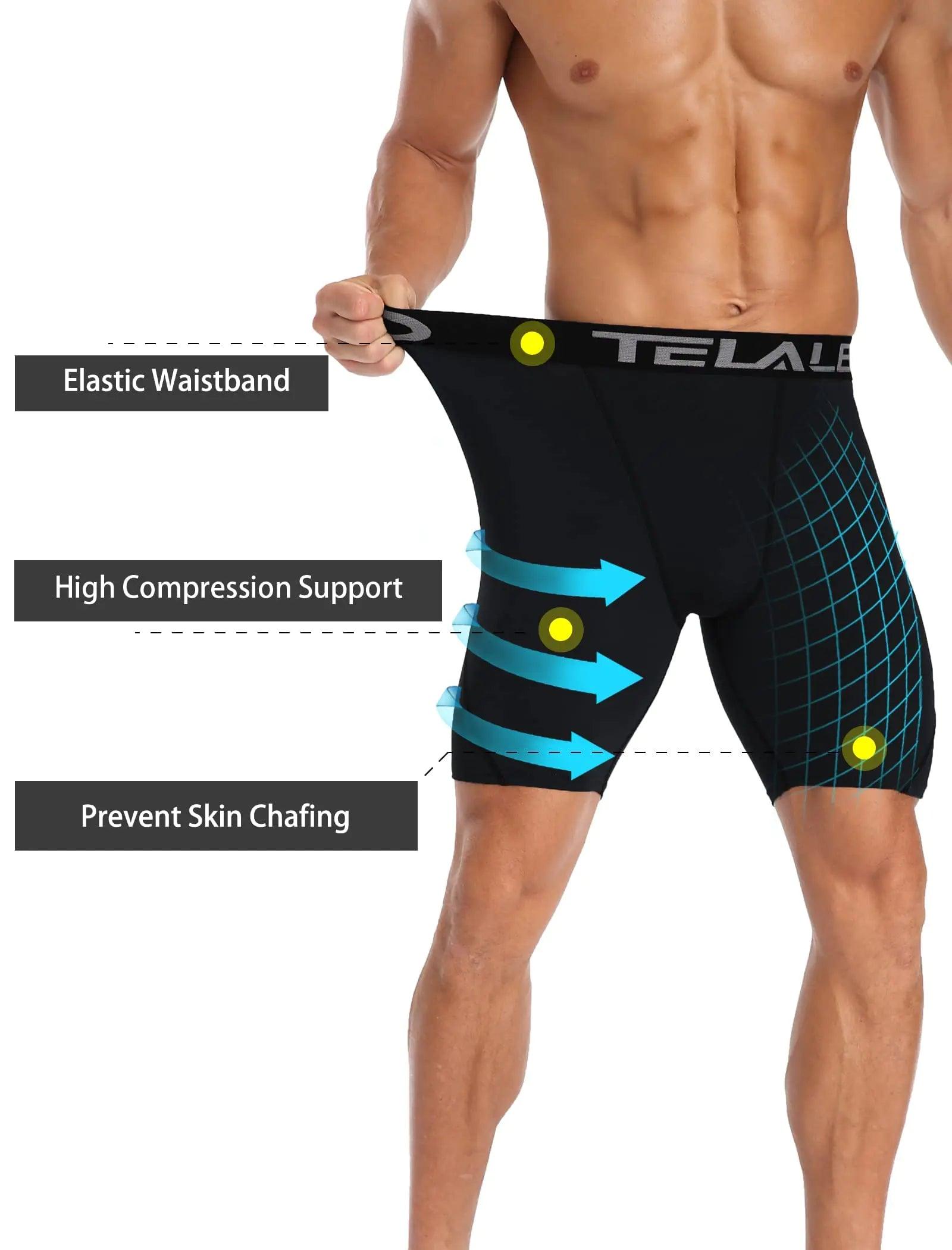 TELALEO 5/6 Pack Compression Shorts Men Spandex Sport Shorts Athletic Workout Running Performance Baselayer Underwear Black(6pcs) Small - Evallys.com # #