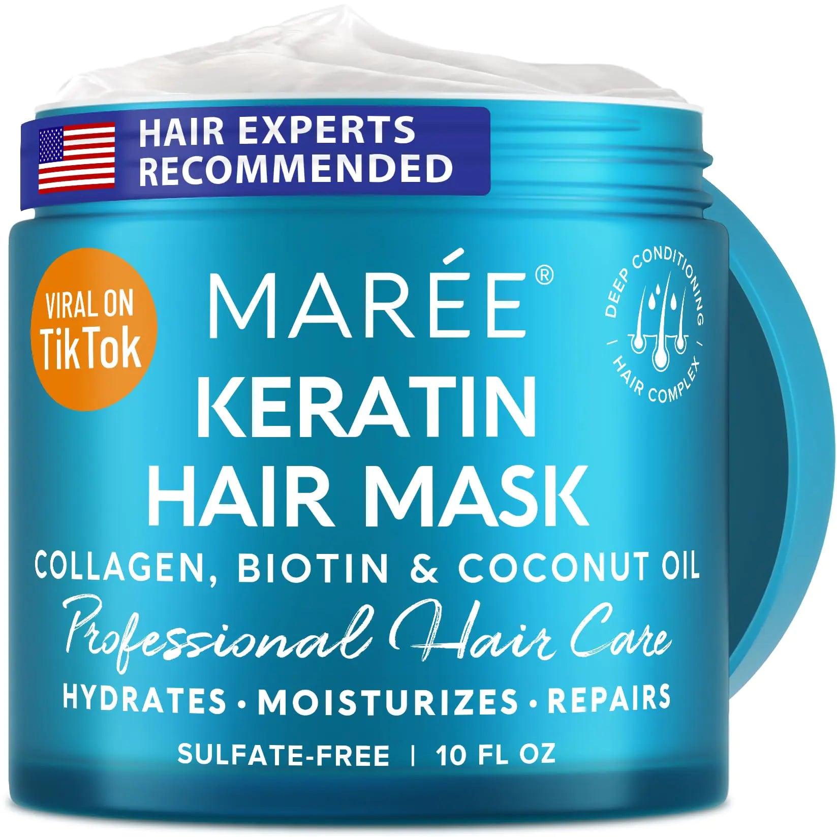 MAREE Hair Mask for Dry and Damaged Hair with Keratin, Biotin, and Coconut Oil - Deep Conditioner for All Hair Types, Sulfate Free, Scent, Salon Quality - Evallys.com # #