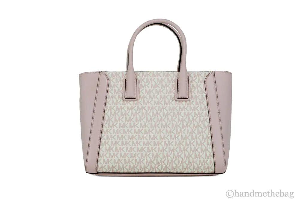 Michael Kors Kali Medium Optic White Rose Gold Signature PVC Satchel iPad Case Handbag - Evallys.com # #