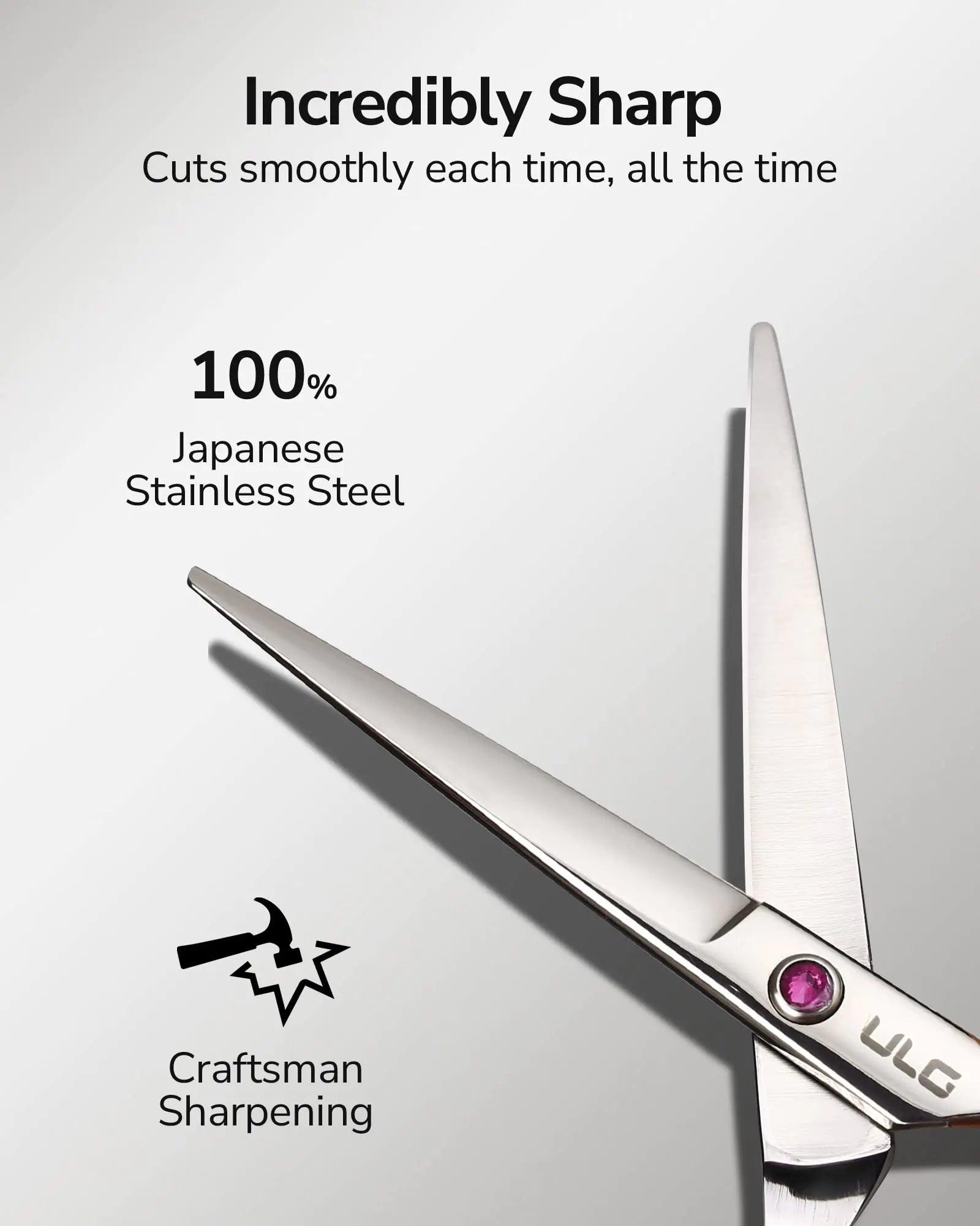 Hair Cutting Scissors, ULG Professional Hair Scissors 6.5 inch Right-Hand Razor Edge Barber Scissors Salon Hair Cutting Shears Made of Japanese Stainless Steel, Hand Sharpened Pink - Evallys.com # #