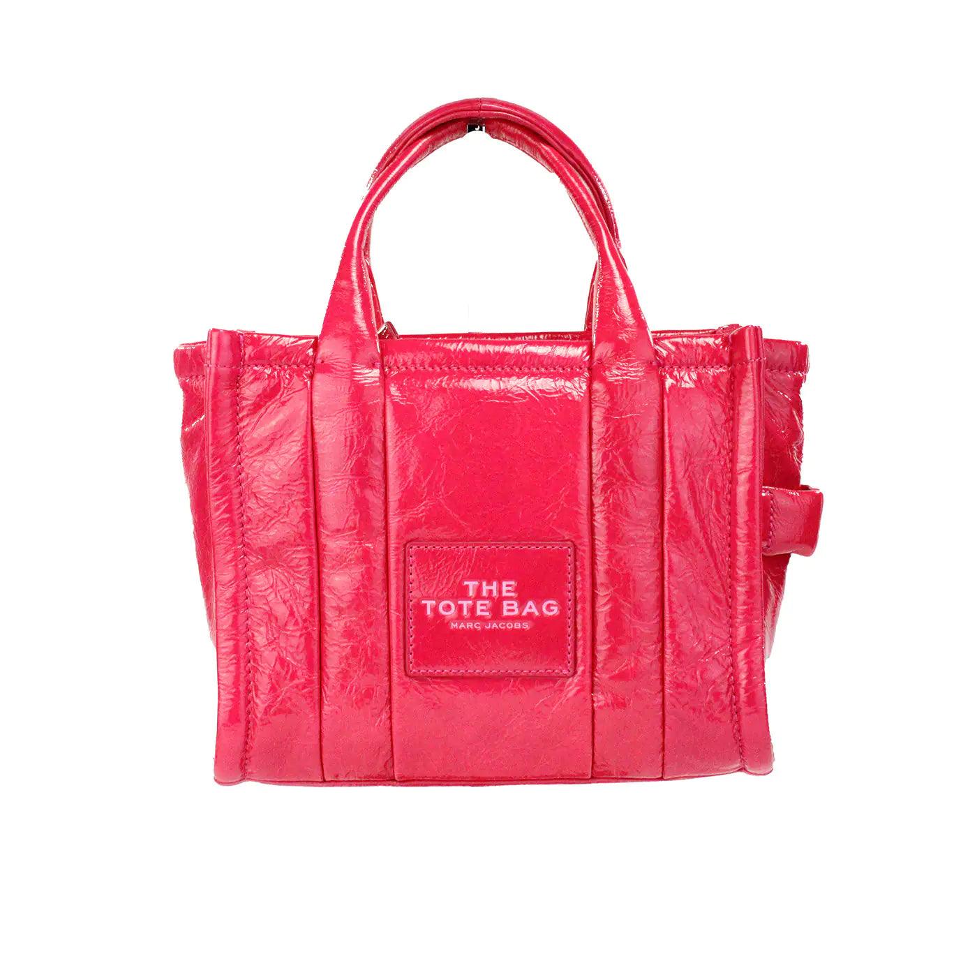 Marc Jacobs The Shiny Crinkle Mini Magenta Leather Tote - Evallys.com # #