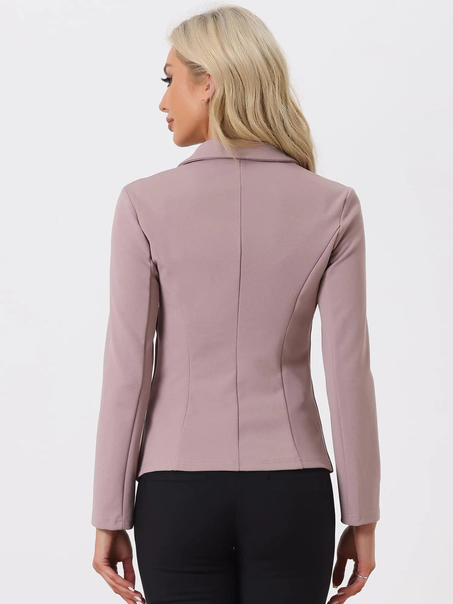 Allegra K Women's Work Office Blazer Stretch Lapel Collar Long Sleeve Jacket Suit Blazer X-Large Dusty Pink - Evallys.com # #