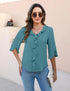 Blooming Jelly Womens Dressy Casual Blouses 3/4 Sleeve V Neck Ruffle Tops Business Ladies Summer 2024 Trendy Work Shirt Standard X-Large Teal - Evallys.com # #