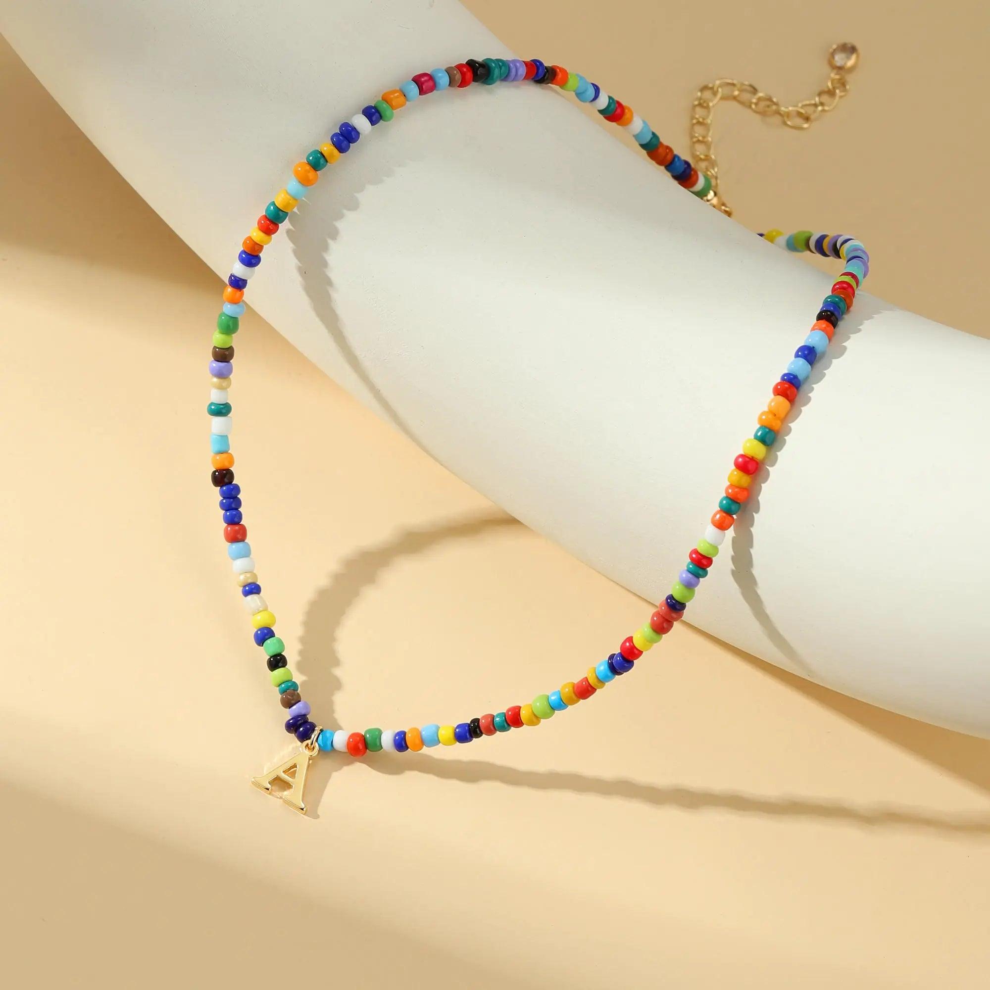 Yoosteel Colorful Beaded Initial Necklaces for Girls Women Gifts - Cute Beads Choker Necklace Bohemian Initial Necklace Jewelry for Girls Teen Girls Christmas Birthday Gifts for Girls Y Gold - Evallys.com # #