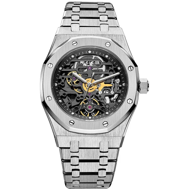 FEICE Automatic Mechanical Luxury Watch Men Stainless Steel Watches Luminous Waterproof Watch for Men Skeleton FM019 - Evallys.com