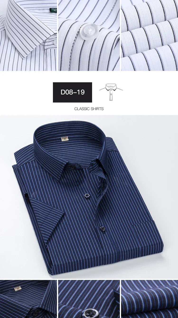 2022 Plus Size 8xL 7XL 6XL Men's Business Short Sleeve Fomal Shirts Man Striped Summer Work Dress Shirt Soft White - Evallys.com