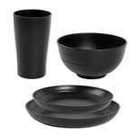 4/16Pcs Black Plastic Cutlery Set Reusable Plates Bowl Cups 4 Sets for Kitchen Outdoor Camping Party Dinnerware Dishes Set