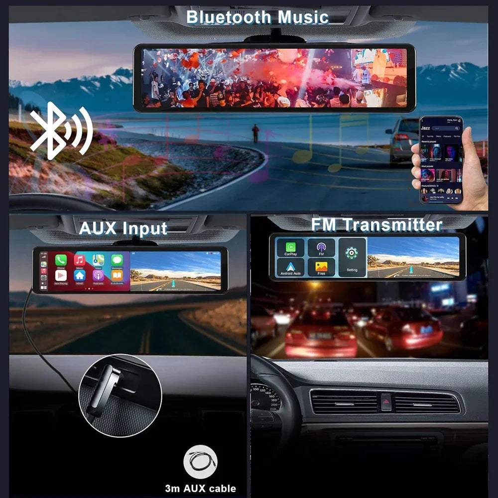 11.26" 4K 2160P Car Dvr Carplay Android Auto Dash Cam GPS WIFI BT FM Stream Rear View Mirror Dashcam Dvrs Camera Drive Recorder - Evallys.com