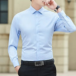 New Plus Size Men Solid Color Business Shirt Fashion Classic Basic Casual Slim White Long Sleeve Shirt Brand Clothes - Evallys.com