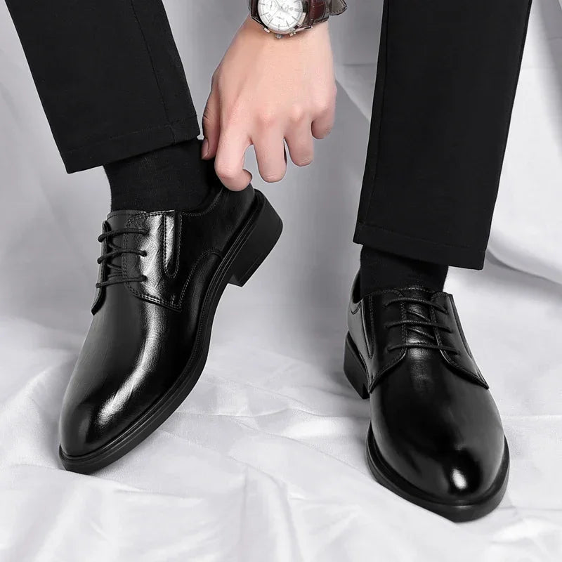 3/6/8 CM Elevator Shoes Men Dress Shoes Black Soft Leather Men Heighten Formal Shoes Casual Business Men Oxfords Suit Shoes - Evallys.com