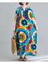 Boho Floral Maxi Dress – Cotton Linen V-Neck Summer Beach Wear - Evallys.com