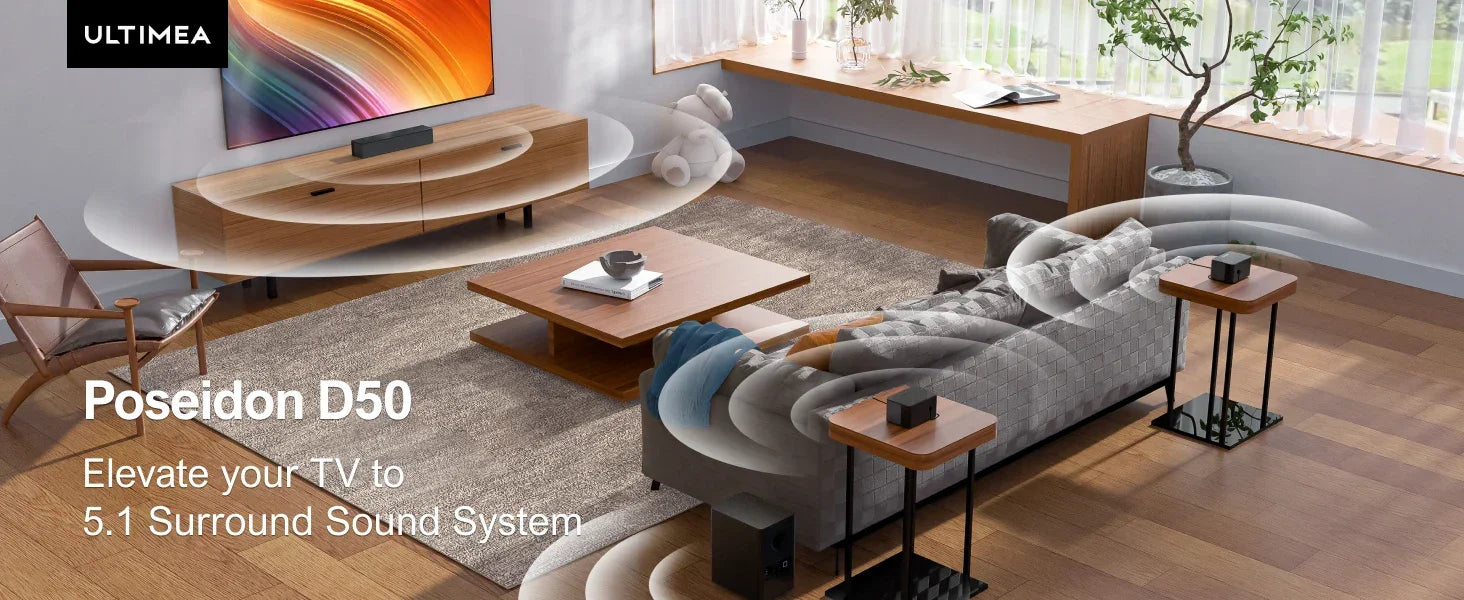 ULTIMEA 320W 5.1 Soundbar with Wireless Subwoofer & 2 Surround Speakers, 3D Surround Sound System Home Theater, APP Control - Evallys.com