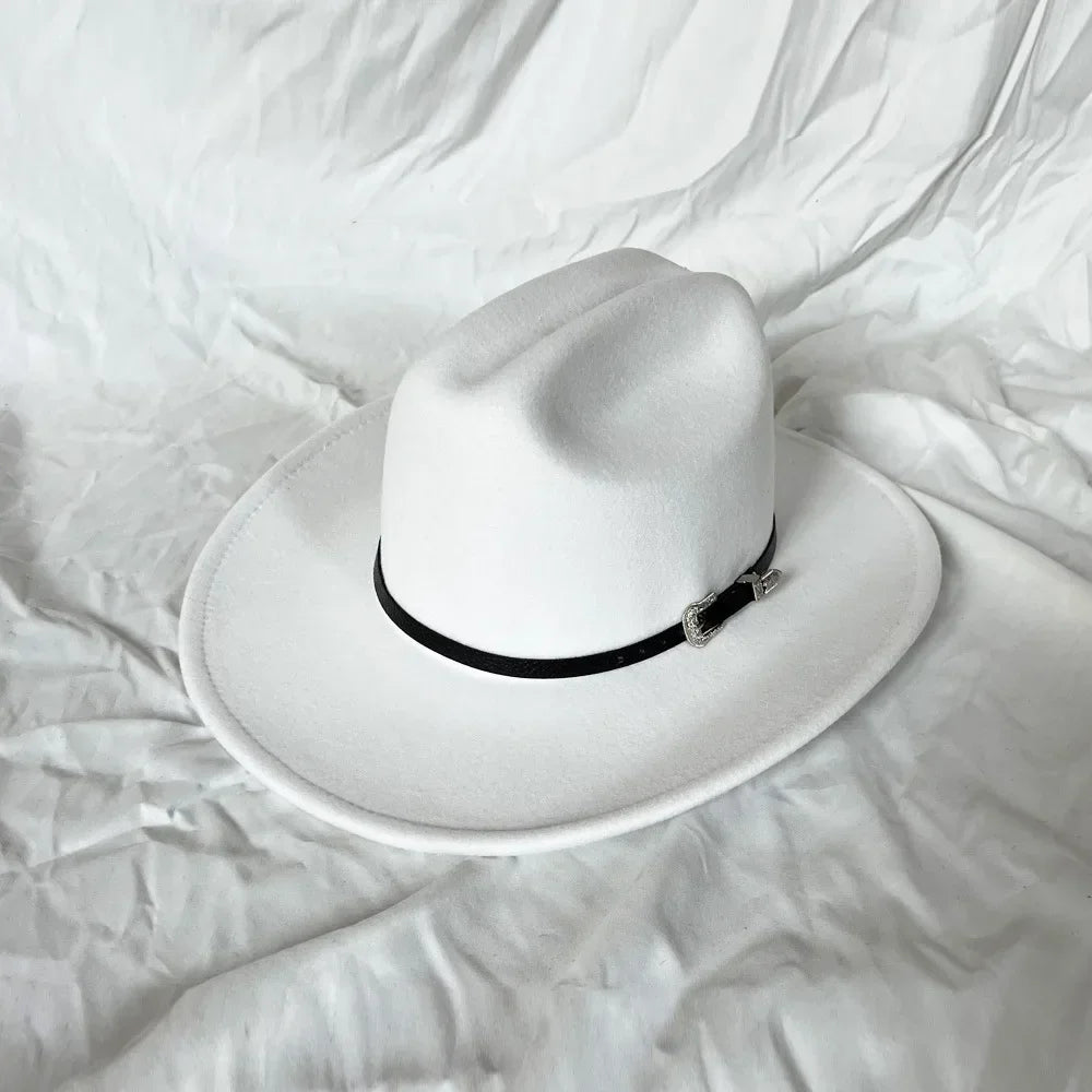 Vintage Western Cowboy Hat – Unisex Wide Brim Leather Jazz Cap - Evallys.com