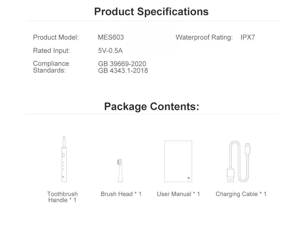 XIAOMI Mijia T100 Sonic Electric Toothbrush Mi Smart Waterproof Tooth Head Brush IPX7 Rechargeable USB for Teeth Brush Whitening - Evallys.com