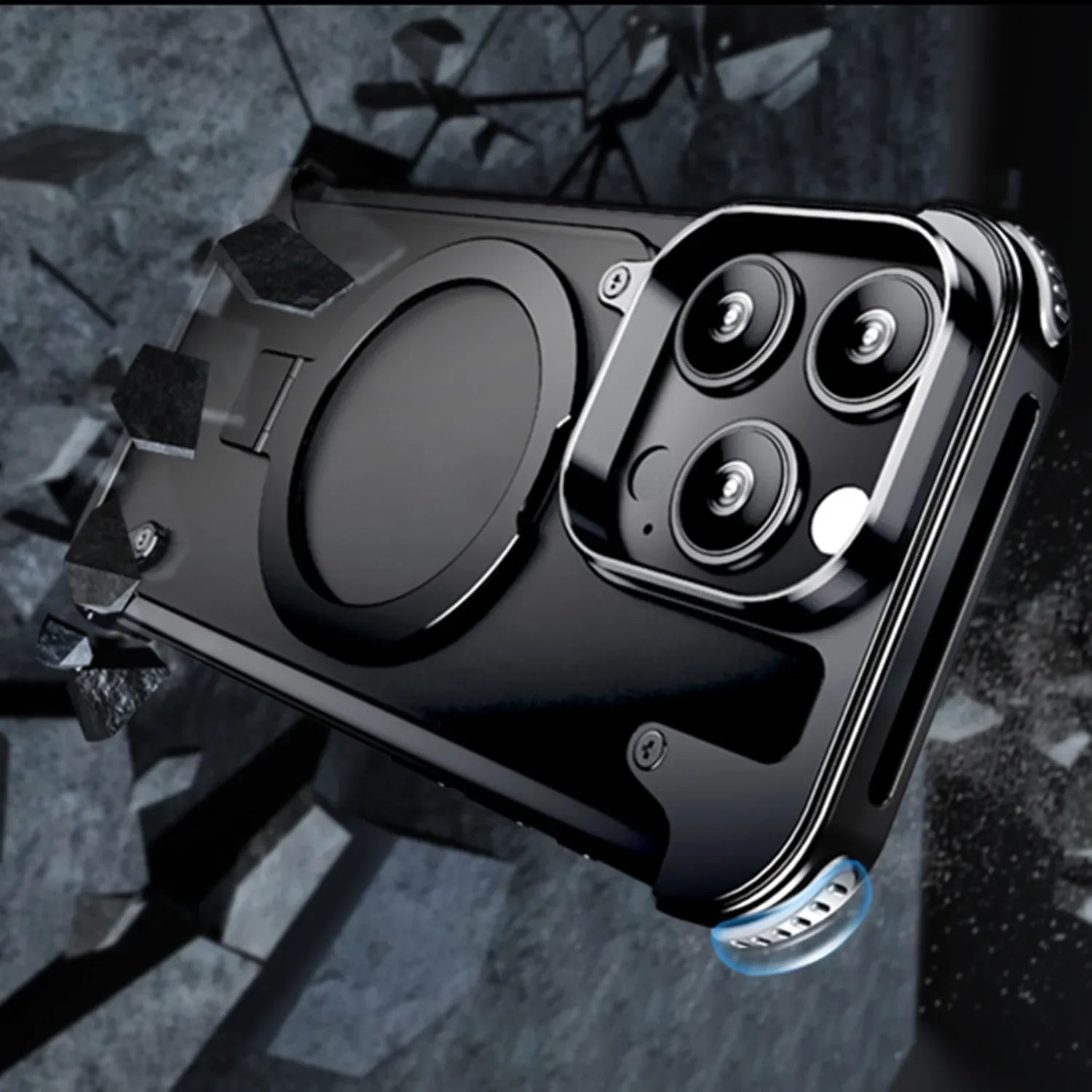 Frameless Aluminum Alloy Kickstand Metal Phone Case for iPhone 13 14 15 16 Pro Max Magsafe Magnetic Ring Stand Shockproof Shell - Evallys.com