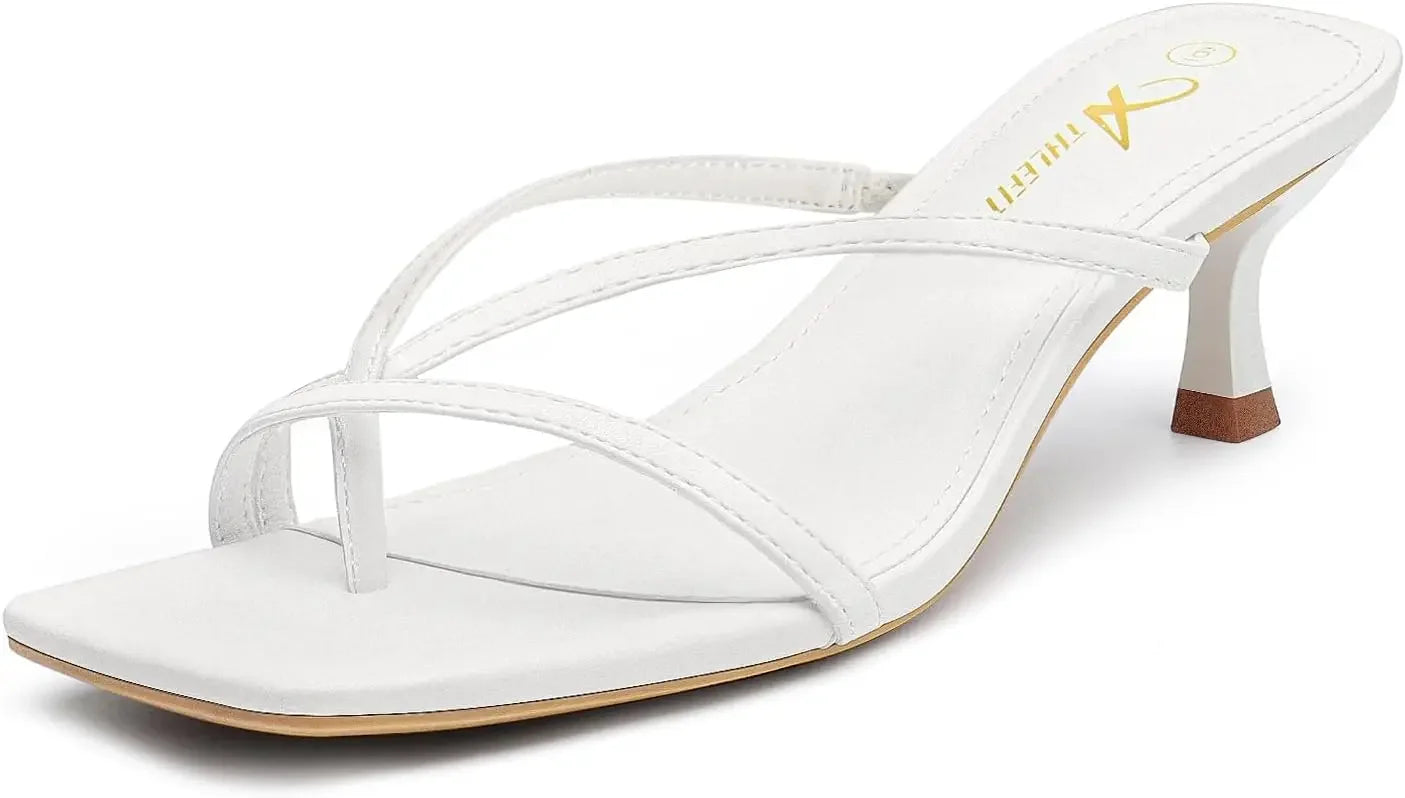 Women's Strappy Kitten Heels Flip Flops Square Open Toe Low Heels Fashion Party Dress Thong Heeled Sandals - Evallys.com