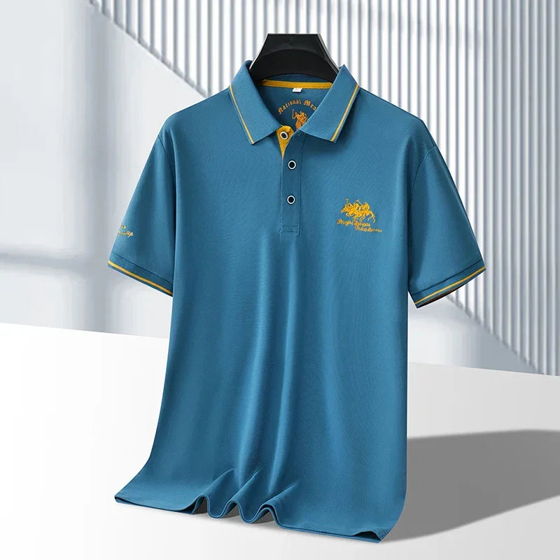 Men's Business Casual Short Sleeved Embroidered Solid Color Polo Shirt Fashionable Breathable Comfortable Summer Versatile Top - Evallys.com