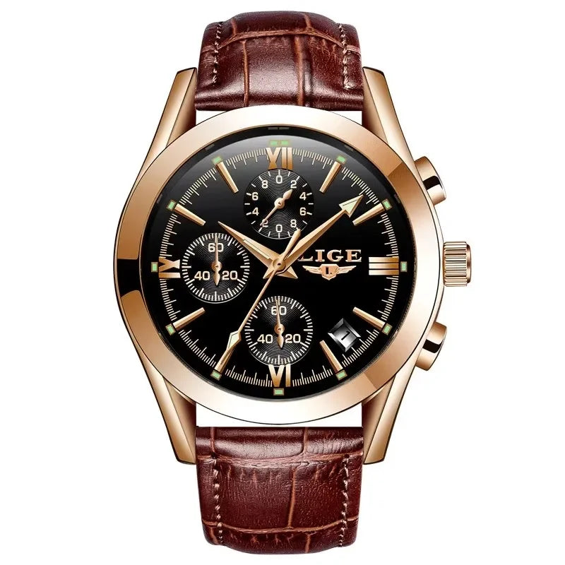 LIGE Men Watch Top Brand Luxury Waterproof Luminous Sport Wristwatch Quartz Military Genuine Leather Relogios Masculino+Box - Evallys.com