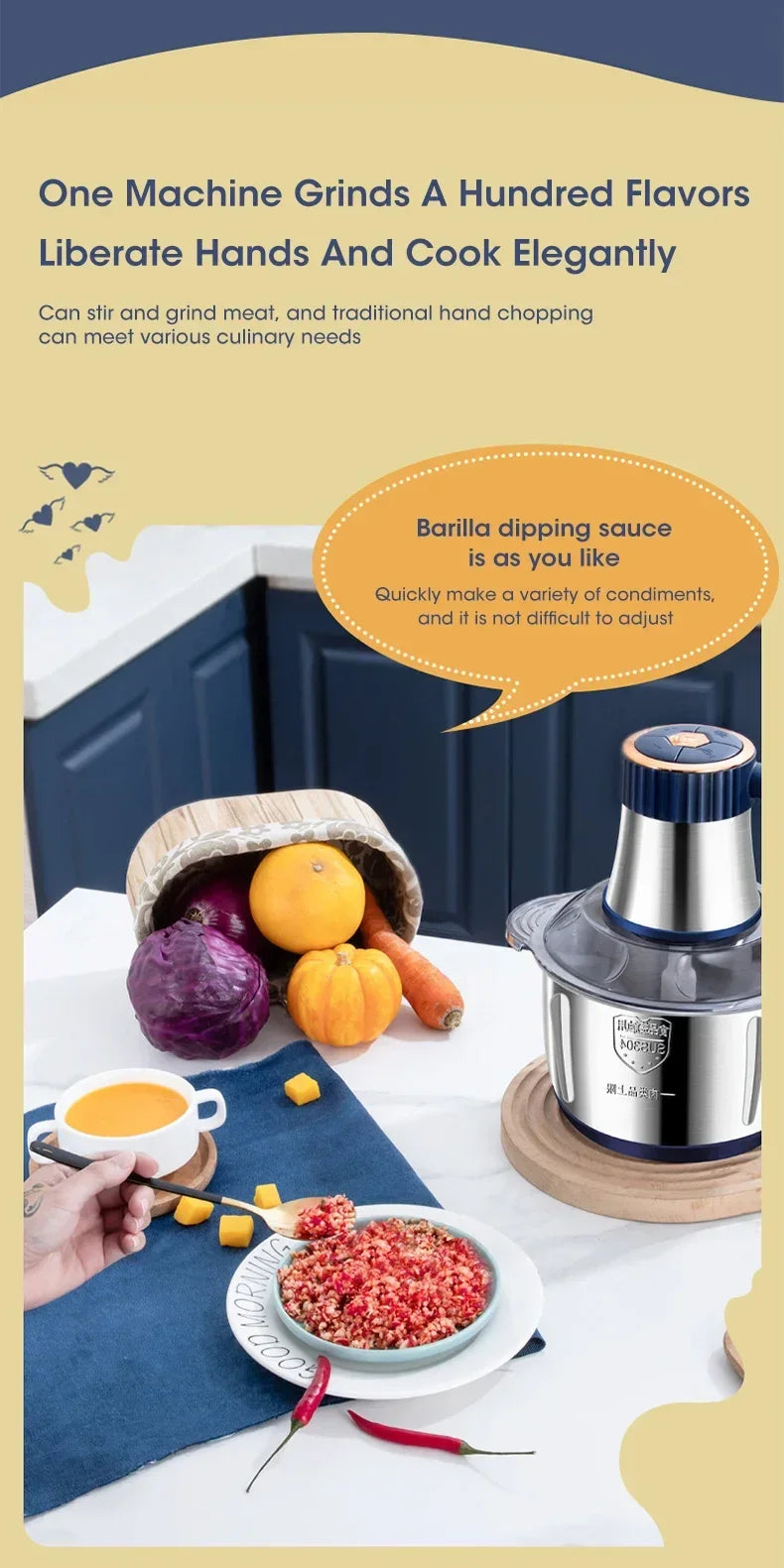 Electric Meat Grinders 5L Food Crusher Stainless Steel Multifunctional Vegetable Slicer Processor Chopper Kitchen Blenders - Evallys.com