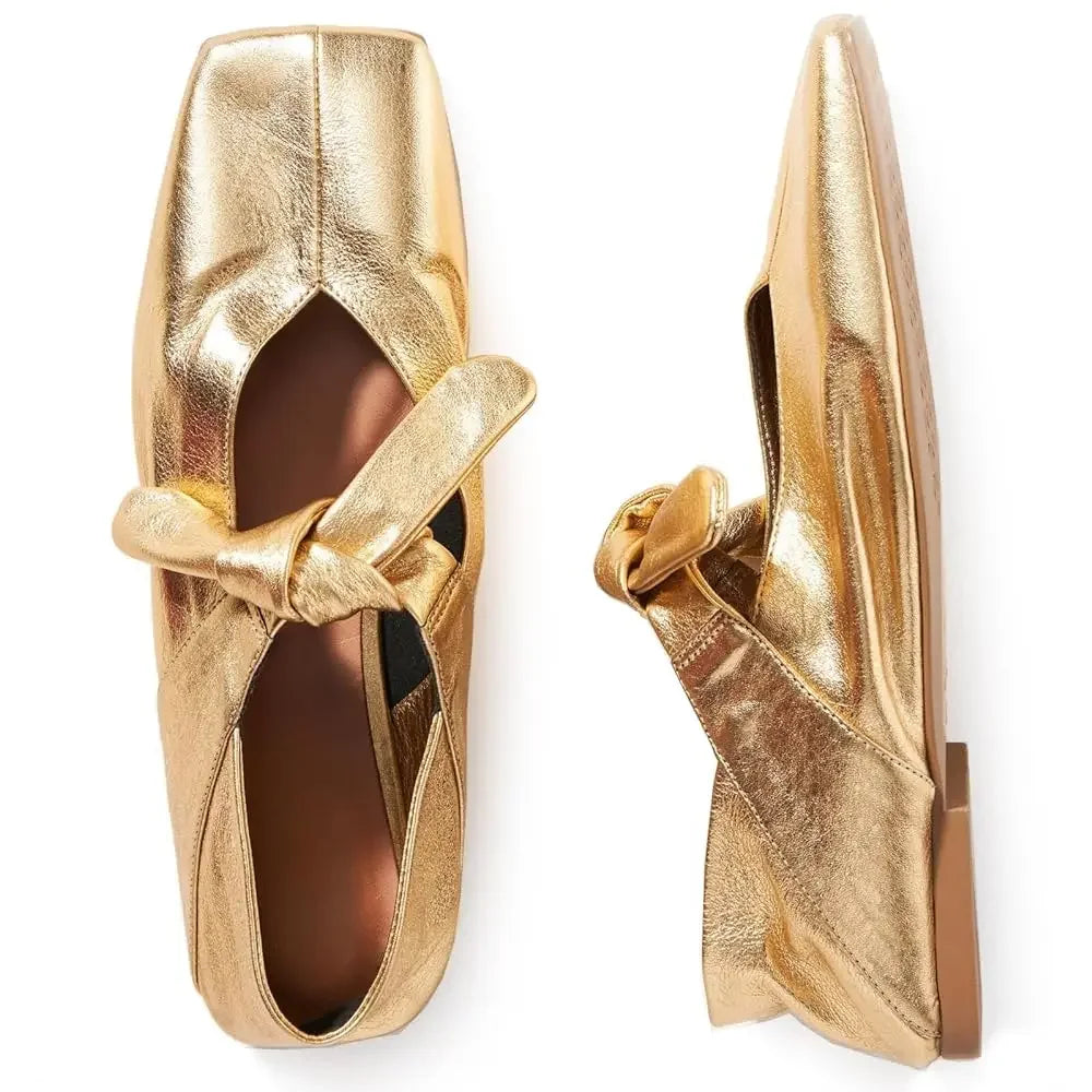 Women’s Square Toe Ballet Flats – Bow Mary Jane Summer Commuter Shoes - Evallys.com