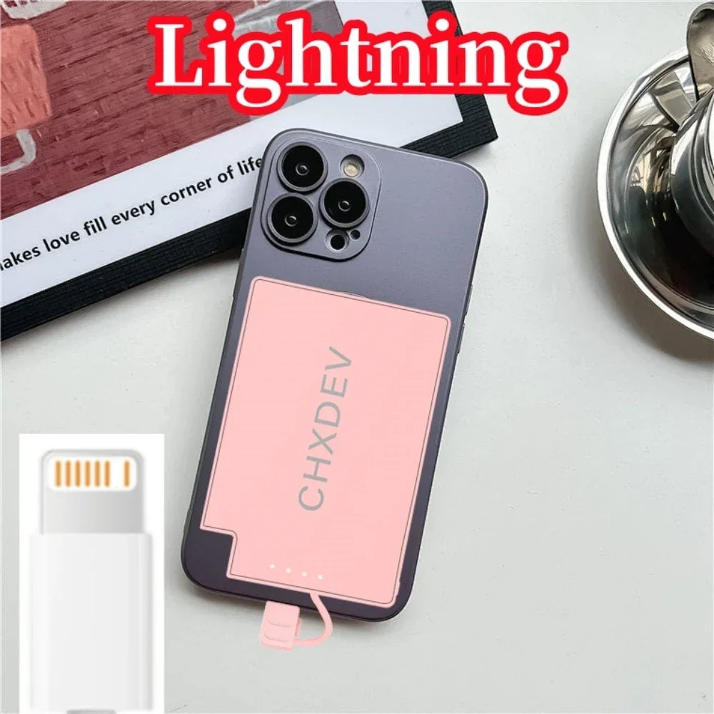 Power Bank For iPhone 5MM Ultra Thin 5000mAh Portable Fast Charging External Battery Built In Cable For Samsung iPhone XIAOMI - Evallys.com