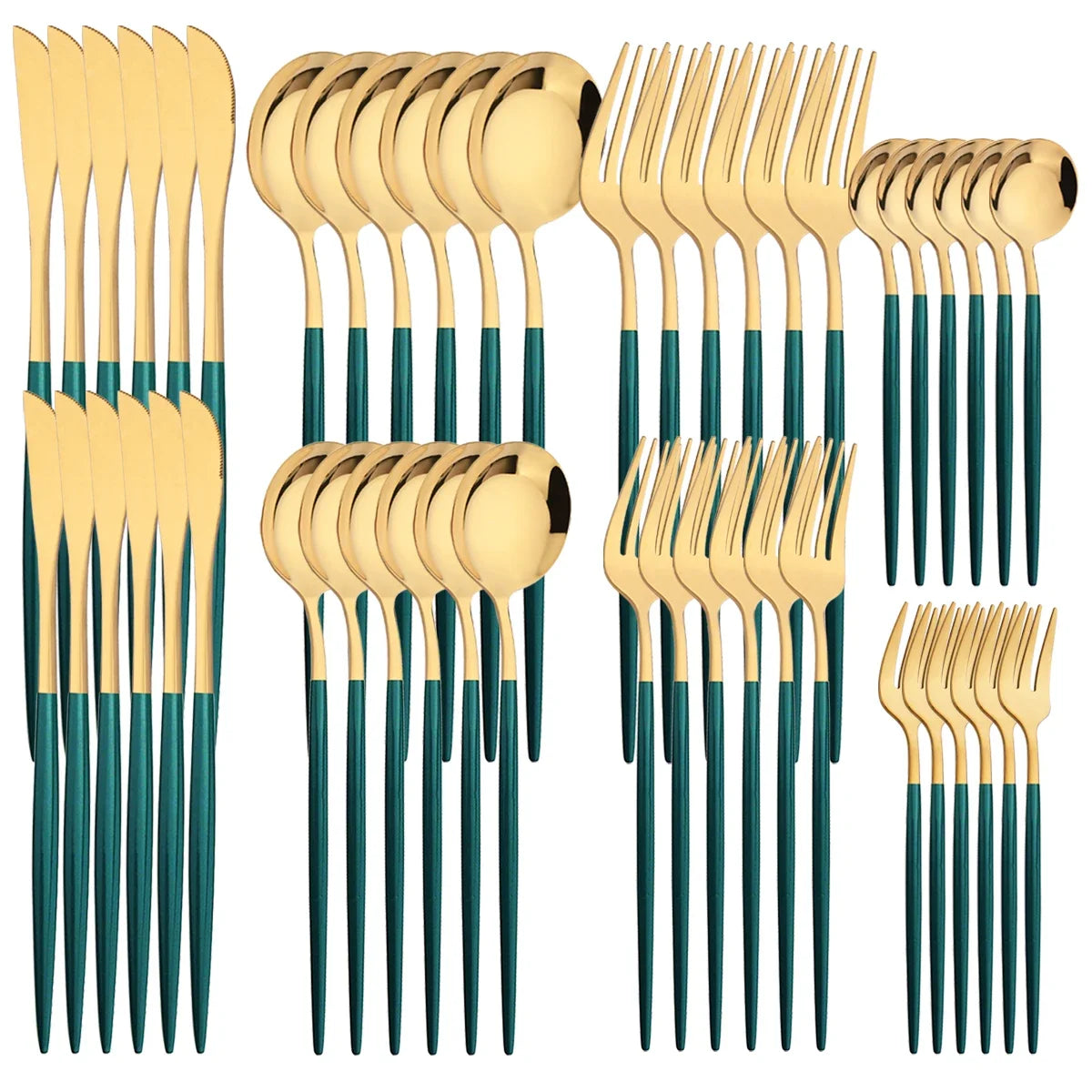 48pcs Black Gold Cutlery Set Knife Fork Coffee Spoon Dinnerware Stainless Steel Tableware Flatware Western Kitchen Silverware