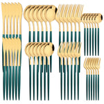 48pcs Black Gold Cutlery Set Knife Fork Coffee Spoon Dinnerware Stainless Steel Tableware Flatware Western Kitchen Silverware
