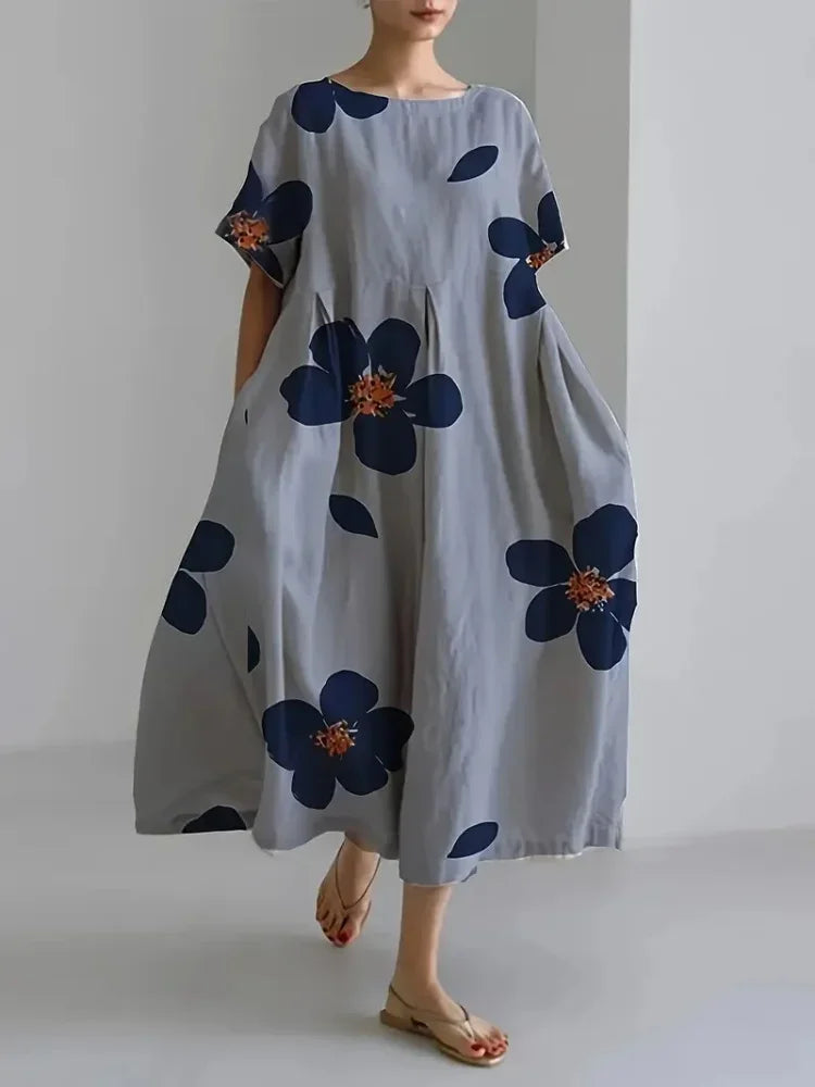Floral Print Casual Loose Dress – Women’s Elegant Summer Beachwear - Evallys.com