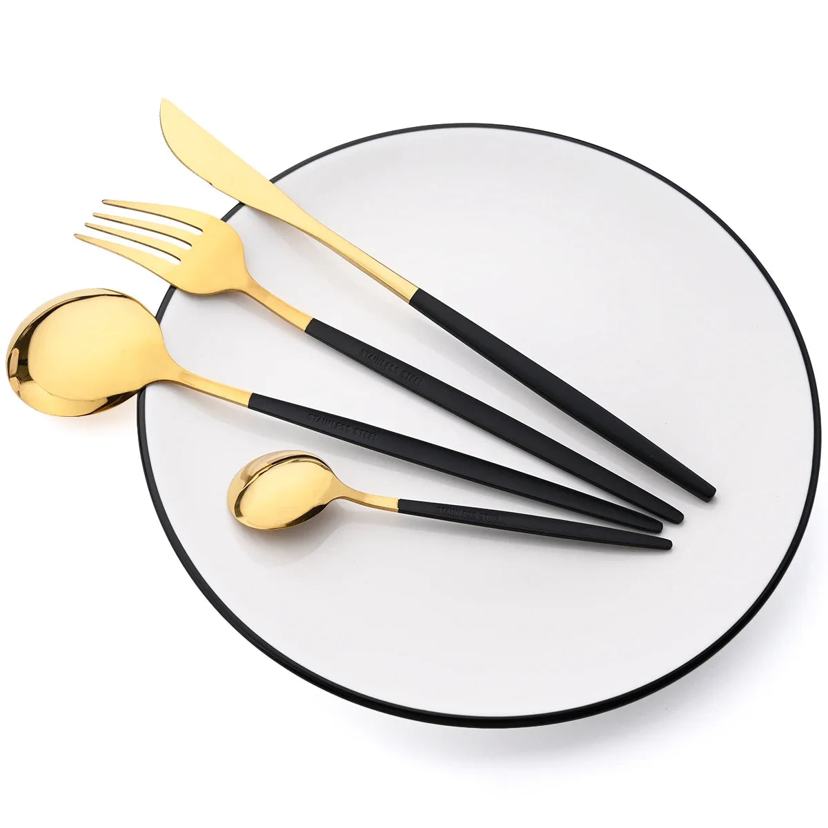 48pcs Black Gold Cutlery Set Knife Fork Coffee Spoon Dinnerware Stainless Steel Tableware Flatware Western Kitchen Silverware