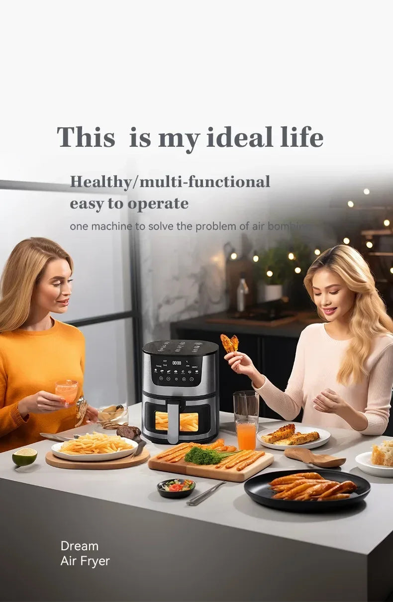 7L Electric Air Fryer Smart Multi-function Hot Convection Oven Deep Fryer Without Oil LED Touch Control 1400W Visible Window - Evallys.com