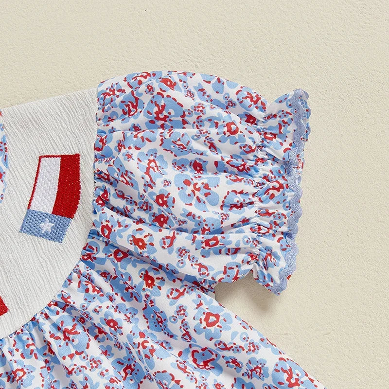 Girls Short Sleeve Crew Neck Floral Print Summer Dress Embroidered Casual Dress for Kids Cute Flower Patterned Clothing - Evallys.com